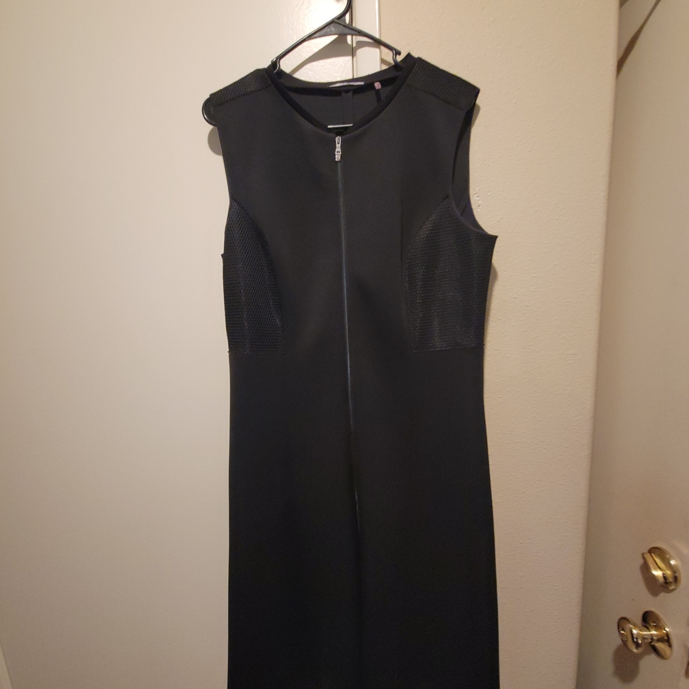 Tahari Black Midi Dress with Mesh Accents